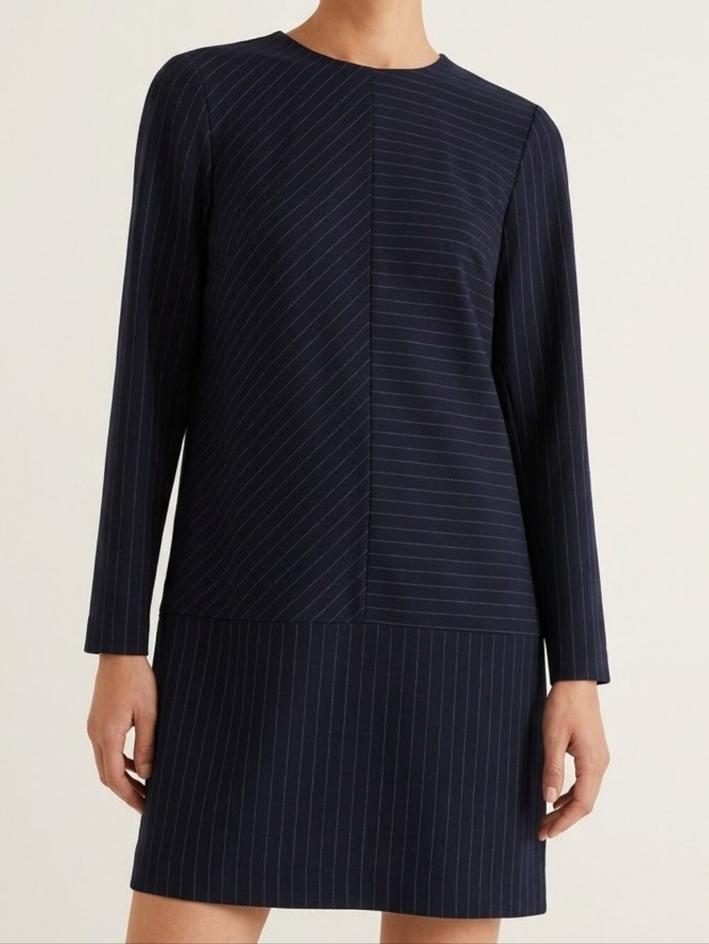 Mango Suit Women's Pinstripe Print Low Waist Long Sleeve Mini Dress Size 4 Boho